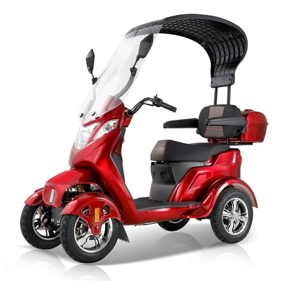 Mobility Scooters Secure Electric Powered, Adjustable 4-Wheel Mobility Scooter with Under Seat Storage & Rear Lockbox, Red, 350 lb Limit