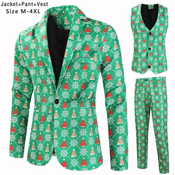 Conjunto de 3 piezas de traje con chaleco y pantalón con estampado digital navideño
