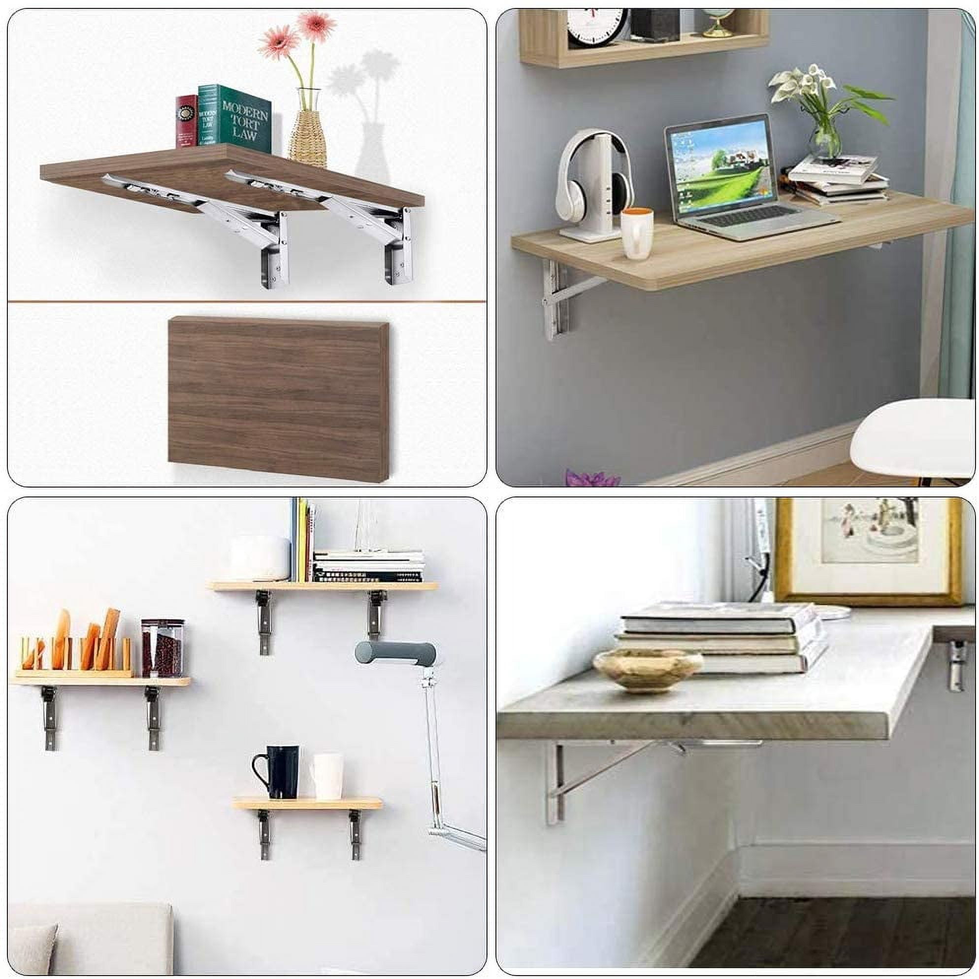 BUZIFU  2Pcs Stainless Steel Folding Shelf Bracket Triangle Folding Shelf Bracket Heavy Duty Collapsible Shelf Bracket Folding Brackets Wall Mounted DIY Triangle Brackets Shelf Support for Wall Table