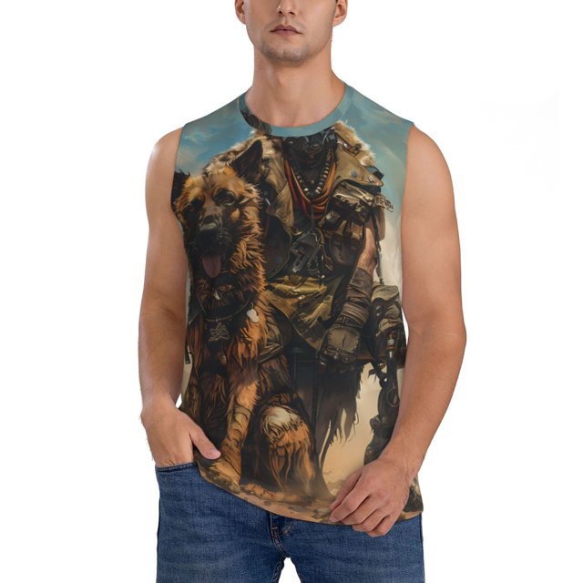 Fotbe desert Man Shepherd Dog Men's Camiseta sin Mangas Estampada para Hombres, Playera Casual para Gimnasio, Entrenamiento, Playa-Small