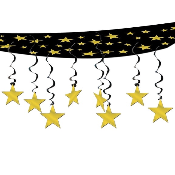 Beistle 12" x 12' Stars Are Out Ceiling Decor; Black/Gold 2/Pack 50335-GD
