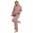 thumbnail image 4 of DAKIMOE Lounge Sets for Women Pajamas Long Sleeve Sleepwear Soft Nightwear 2 Piece Pjs Ribbed Knit Fall Winter Outfits Pockets, Pink, XL, 4 of 9