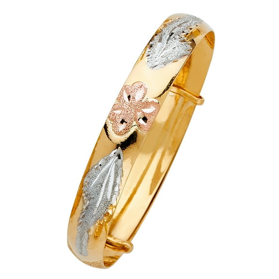 14k Yellow White Rose Tri Gold 8" Adjustable Bangle Bracelet 8mm Wide Jewelry Female Unisex