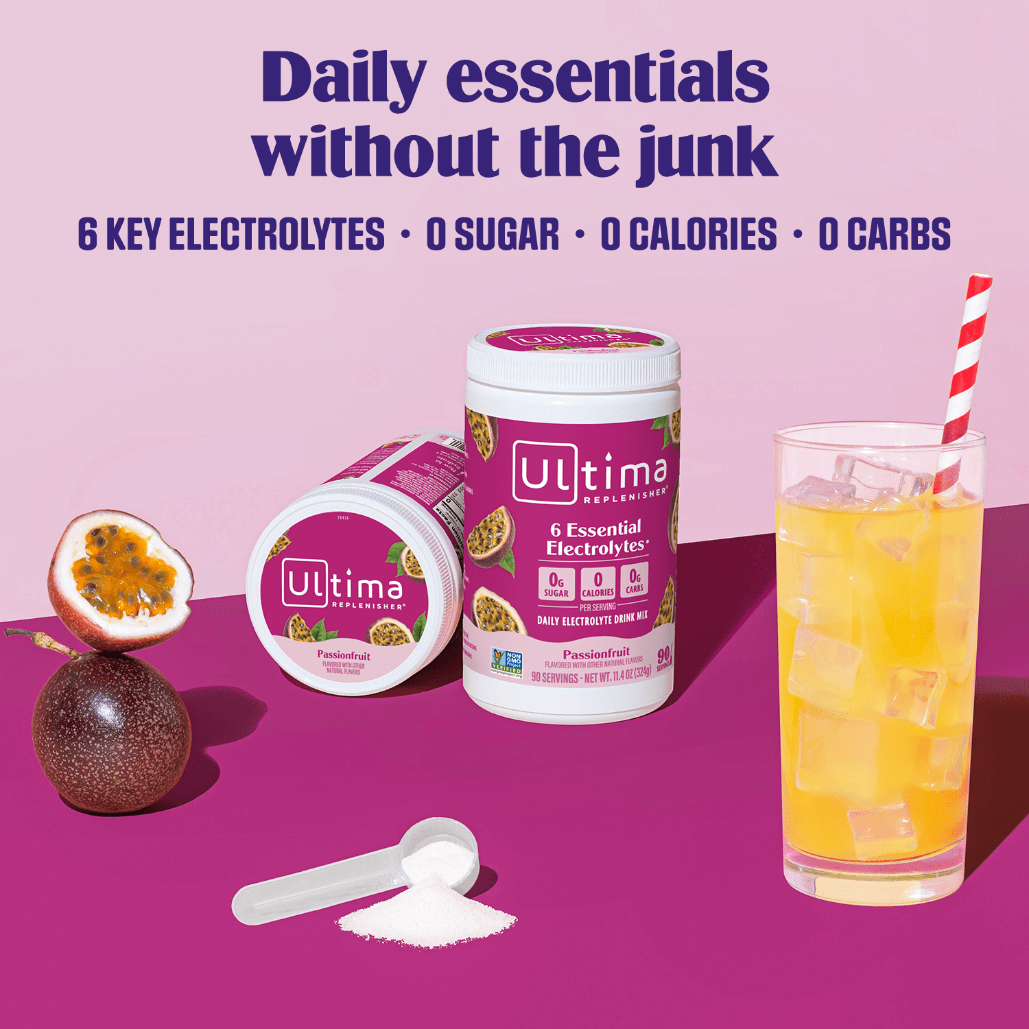 Ultima Replenisher Hydration Electrolyte Powder Drink Mix, Keto Sugar-Free Passionfruit, 90 Servings