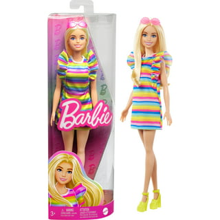 Barbie Fashionistas Doll #199 in Gingham Cut-Out Dress with Tall Body, Wavy  Black Hair & Accessories 