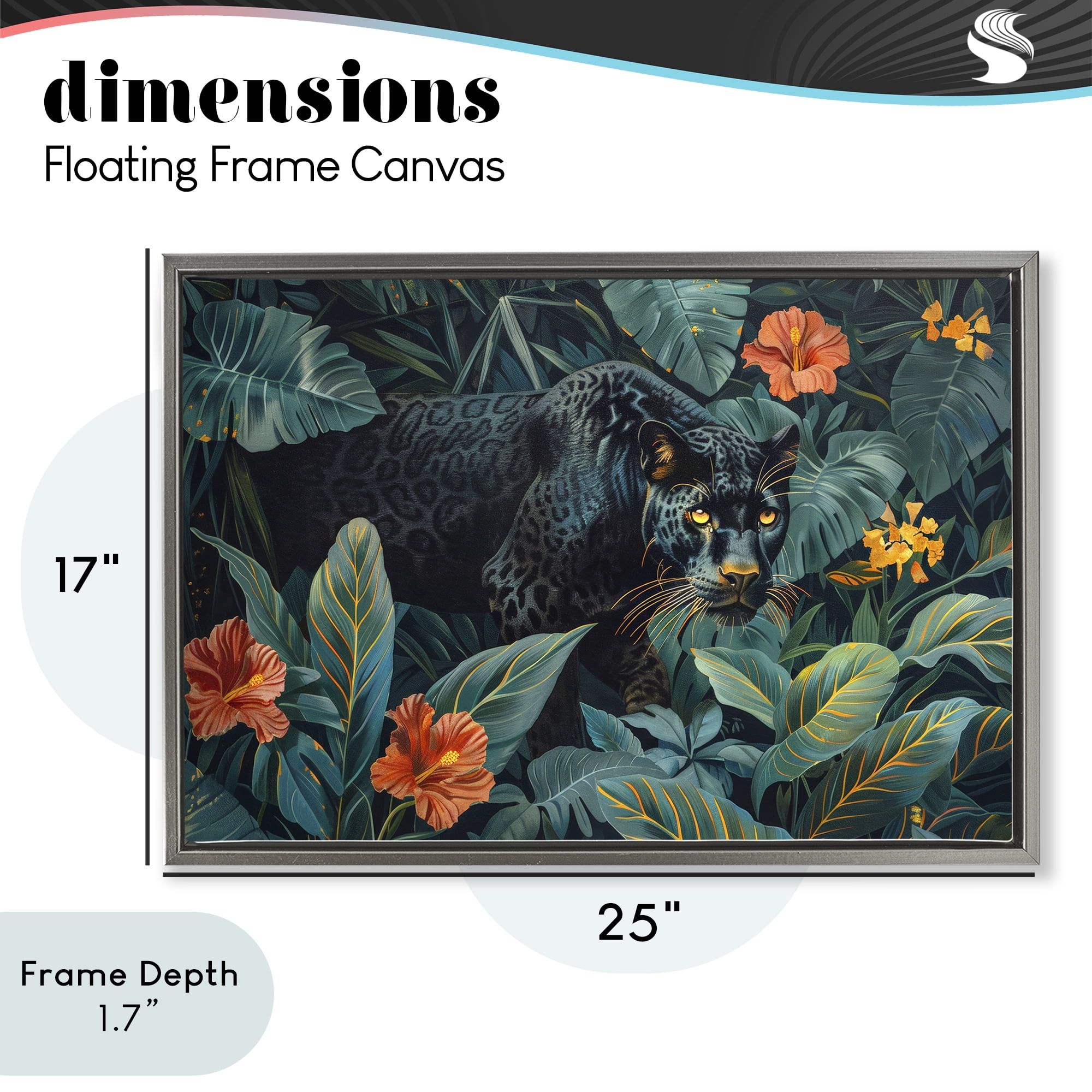 Stupell Industries Panther's Exotic Paradise Gray Framed Floater Canvas Wall Art, design by Ray Powers