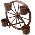 thumbnail image 5 of LiviNest Wooden Wagon Wheel Planter: Rustic Farmhouse Decor for Garden & Patio - Fir Wood & Metal Banded 4-Bucket Planter for Flowers & Plants, 5 of 6