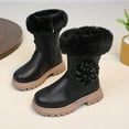 thumbnail image 5 of Ovbmpzd Winter Girls Boots Big Kids Mid Calf Warm Black Leather Boots with Faux Fur Girl Boots Size 1.5, 5 of 9