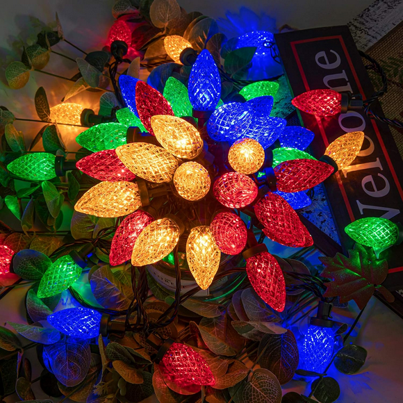 100pcs Colorful C9 Christmas String Lights - Multicolor LED Bulb String for Holiday, Party, Home, Garden Decor