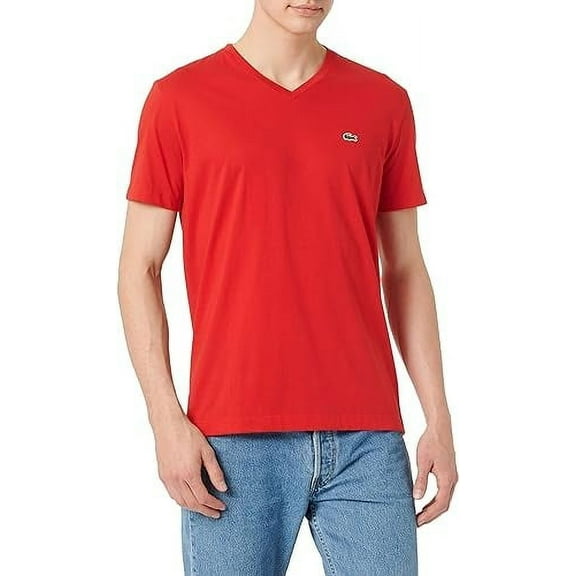 Lacoste Red Short Sleeve Pima Cotton V-Neck Jersey T-Shirt - 3/S