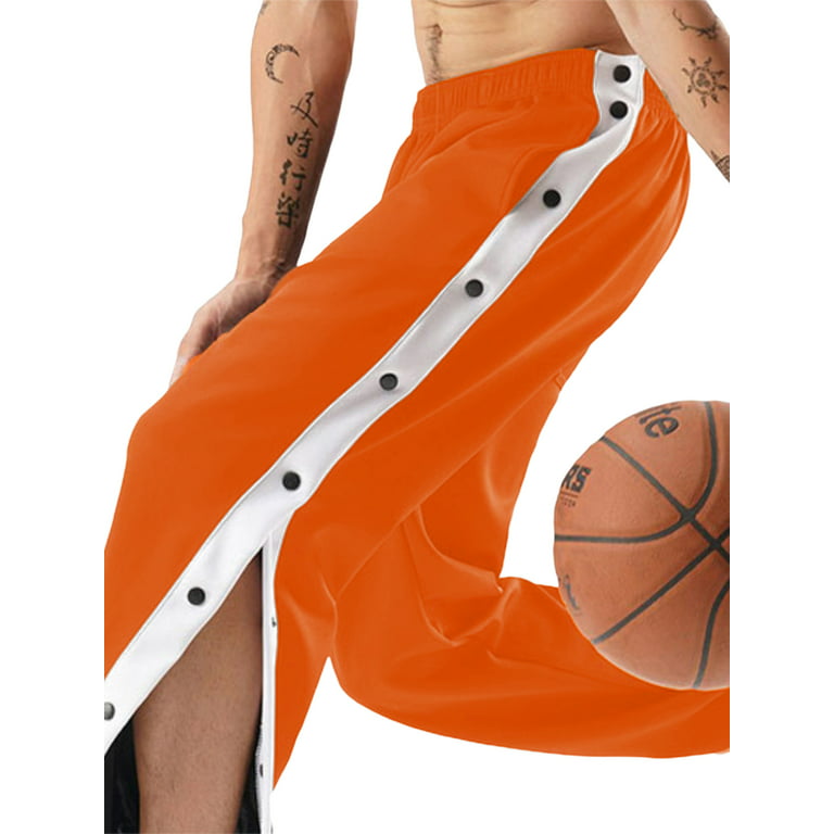 Men's Tear Away Basketball Track Pants High Split Side Snap Cinch Bottoms  Loose Sweatpants Casual Athletic Workout Trouser 