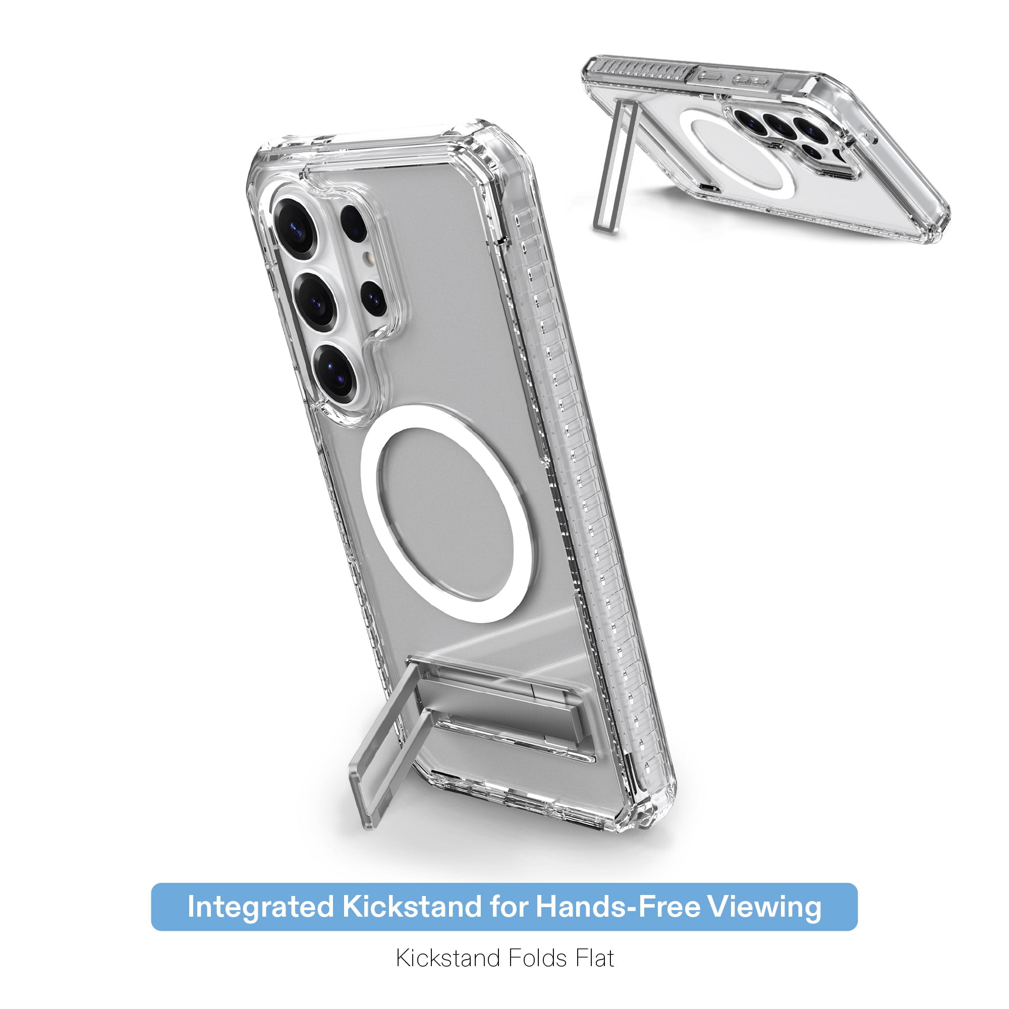onn Magnetic Compatible Rugged Phone Case with Kickstand for Samsung Galaxy S26 Ultra - Clear