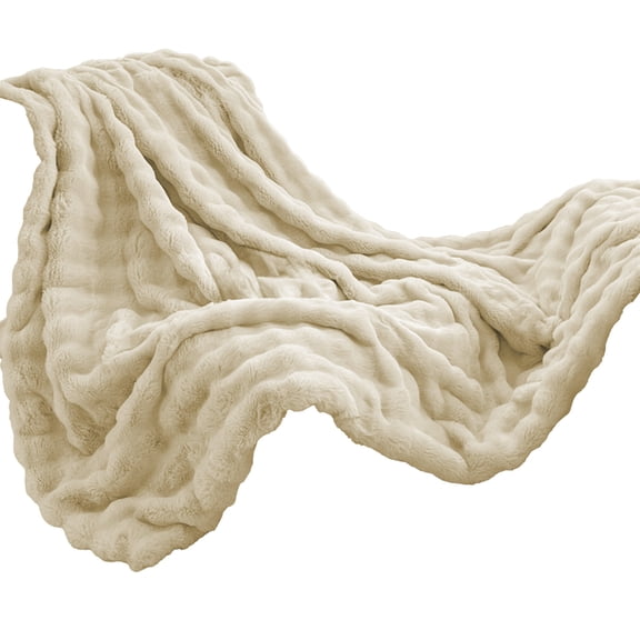 Hohaski Fleece Throw Blanket for Couch Soft Warm Fluffy Cream Solid Color Decorative Giftable