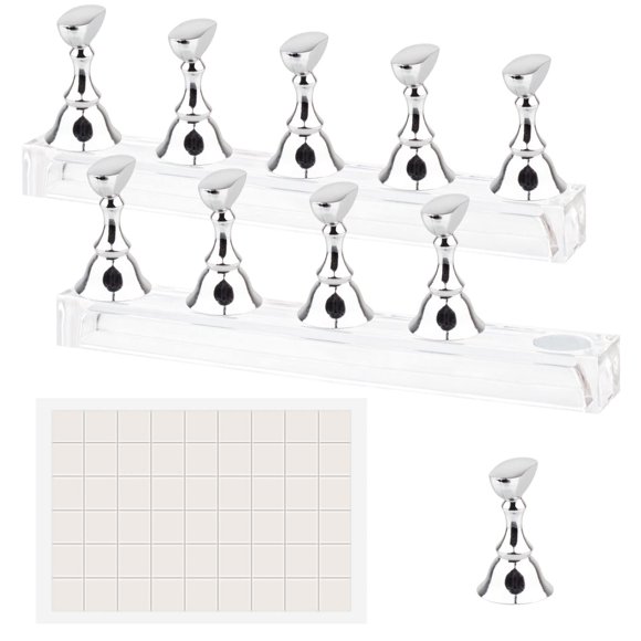 Soporte para uñas Acrílico Nail Art Display Stand Puntas de uñas magnéticas Soporte de práctica 54 piezas Masilla adhesiva reutilizable para pintura DIY Kit de soporte para uñas (plata)