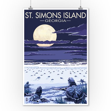 Georgia Set - St. Simons Island, Georgia - Sea Turtles Hatching - Lantern Press Artwork (9x12 Art Print, Wall Decor Travel Poster)