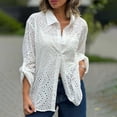 thumbnail image 6 of Xioeram Women Spring Autumn Shirt Lapel Long Sleeve Single Breasted Shirt Tops Solid Color Hollow Embroidery Flower Casual Shirt Streetwear, 6 of 8