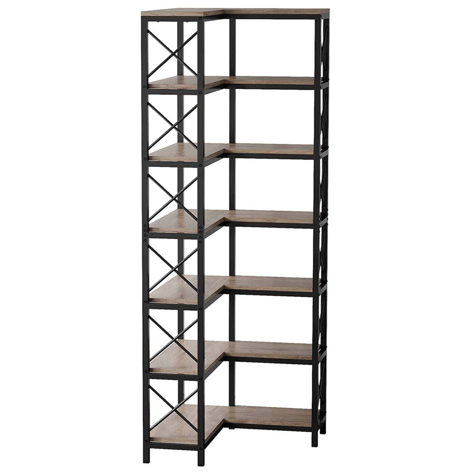 Demi Bonn 7 Tier Corner Bookshelf, Bookshelves, Open Etagere Bookcase Shelf Storage Organizer, Storage Shelving Unit for Bedroom, Living Room and Home Office, Gray