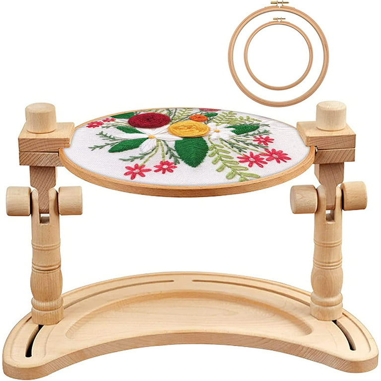 VEGCOO Multifunctional Beech Wood Embroidery Hoop Stand with 2 Pcs 6'' 8'' Embroidery  Hoops, Adjustable Rotated Embroidery Stand Cross Stitch Stand, Embroidery  Hoop Holder for Embroidery Project 