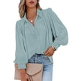 thumbnail image 2 of Tops de manga larga de color puro, blusa de manga larga con solapa para mujer, camisas casuales de manga larga, blusa de moda para mujer elaborada con cuidado, 2 of 6