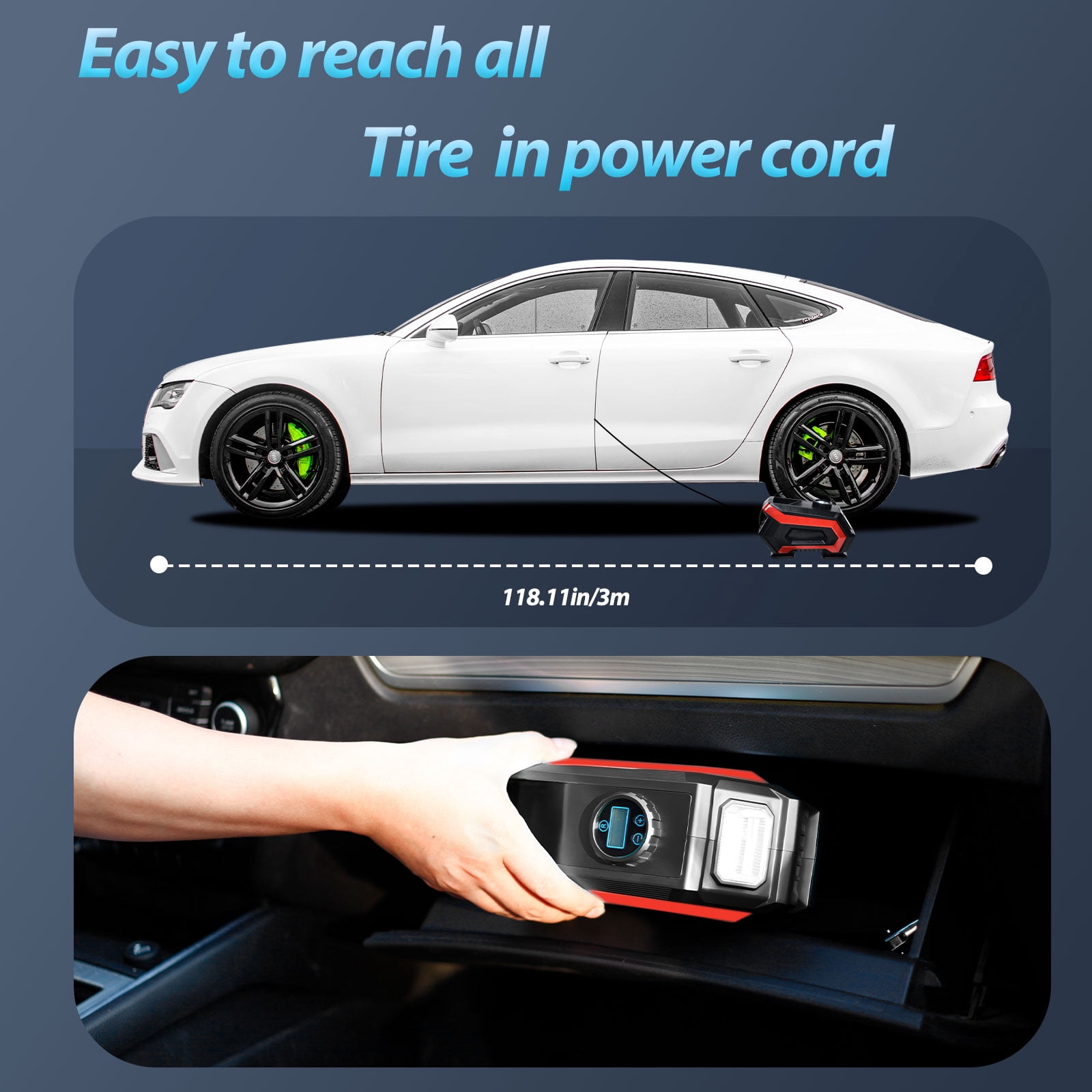 CarCome Portable Tire Inflator,150PSI Air Compressor with Digital Pressure Gauge,12V DC Auto Tire Pump, and Emergency LED Light for Cars, Bikes, Balloons(Red)