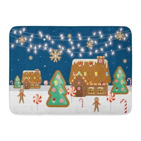 GODPOK Cane House Gingerbread Village Man Christmas Fairy Lights Candy Holidays Rug Doormat Bath Mat 23.6x15.7 inch