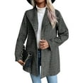 thumbnail image 3 of Women's Mid-Length Breasted Wool Blend Coat with Lapel, Winter Outerwear Gray Grid M, 3 of 7