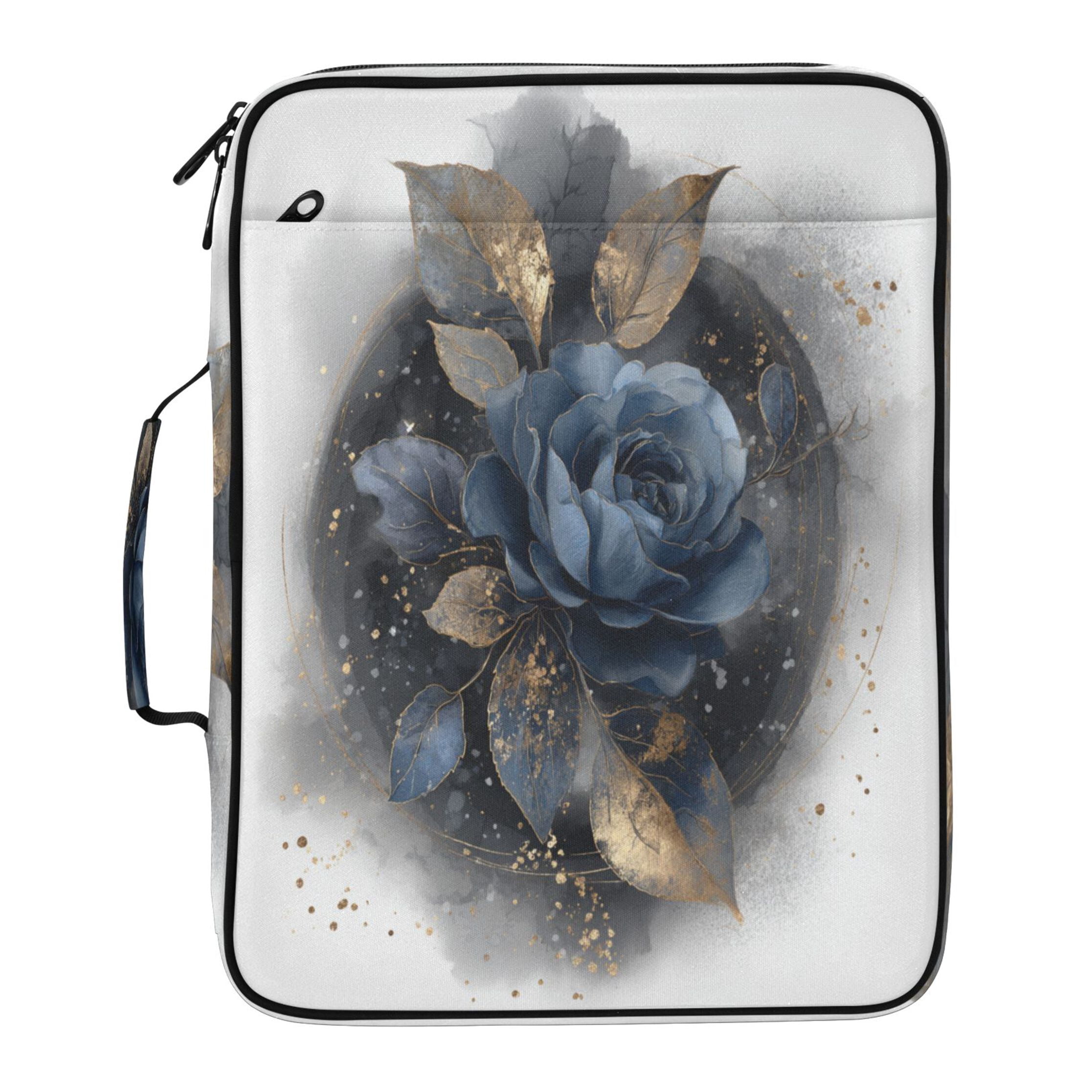 3 Ring Zipper Binder with Accordion File Organizer Waterproof Back to College Binder - 7 Layer Document Organizer for Study Home Office College Travel Supplies Beautiful Blue Rose