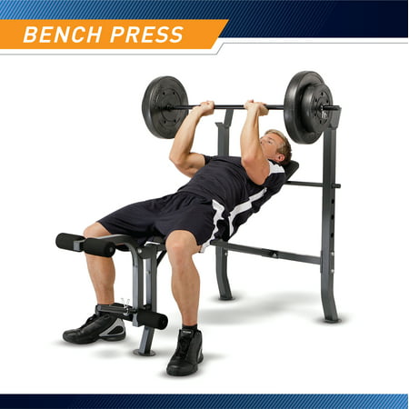 Marcy Pro Marcy Standard Bench with 100 Lb. Weight Set Home Gym Workout Equipment
