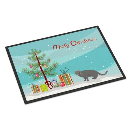 Caroline s Treasures CK4582MAT Chartreux #1 Cat Merry Christmas Doormat 18x27 Front Door Mat Indoor Outdoor Rugs for Entryway Non Slip Washable Low Pile 18H X 27W