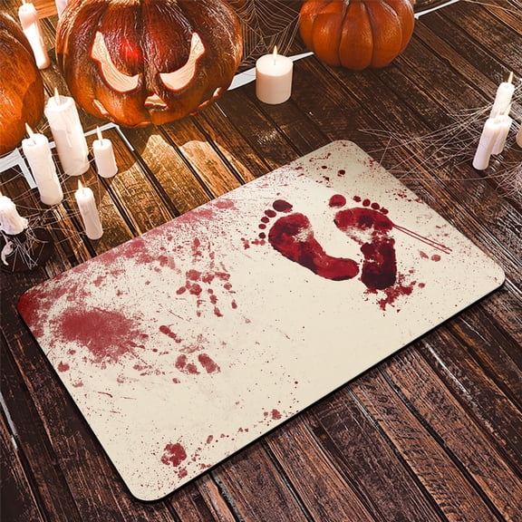 Halloween Bloody Footprints Bath Mat Non Slip Bathroom Rug Decor