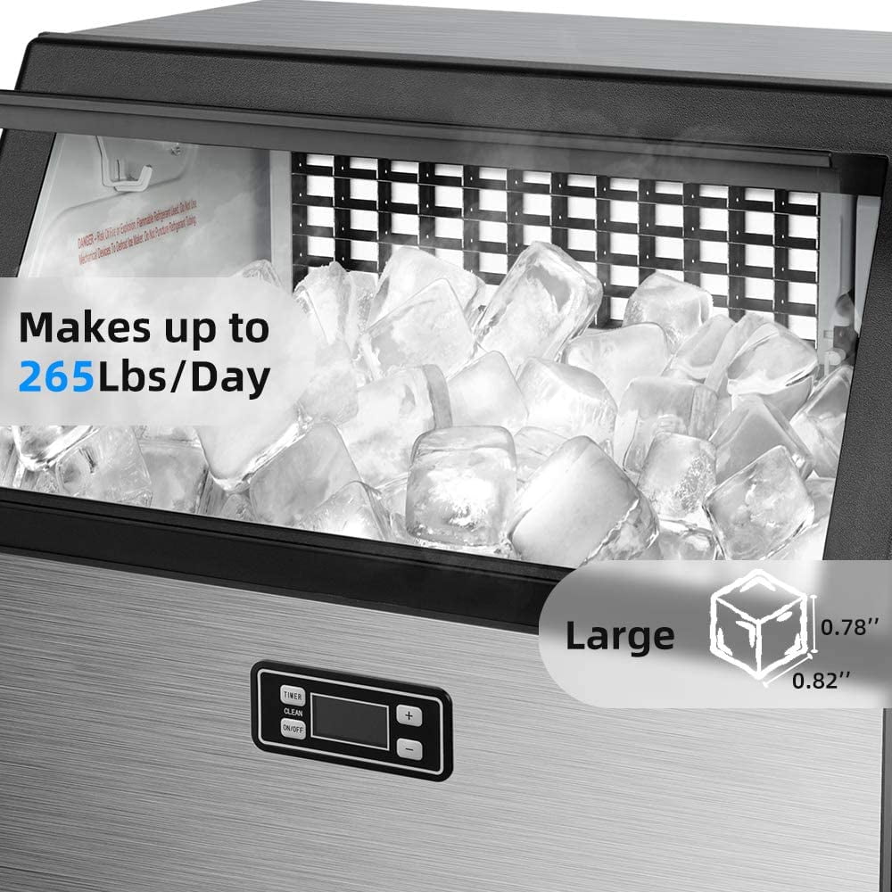 WAA Commercial Ice Maker Machine 265Lbs/24H,Stainless Steel Undercounter Ice Maker with 48Lbs Storage Capacity,Self-Cleaning Freestanding Ice Machine for Home, Bar, Restaurant, Office, Outdoor