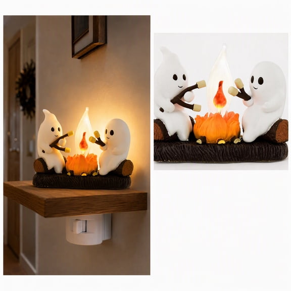 Halloween Decor Ghost Campfire Flickering LED Nightlight Flameless Fake Fire Indoor Spooky Lamp Gift