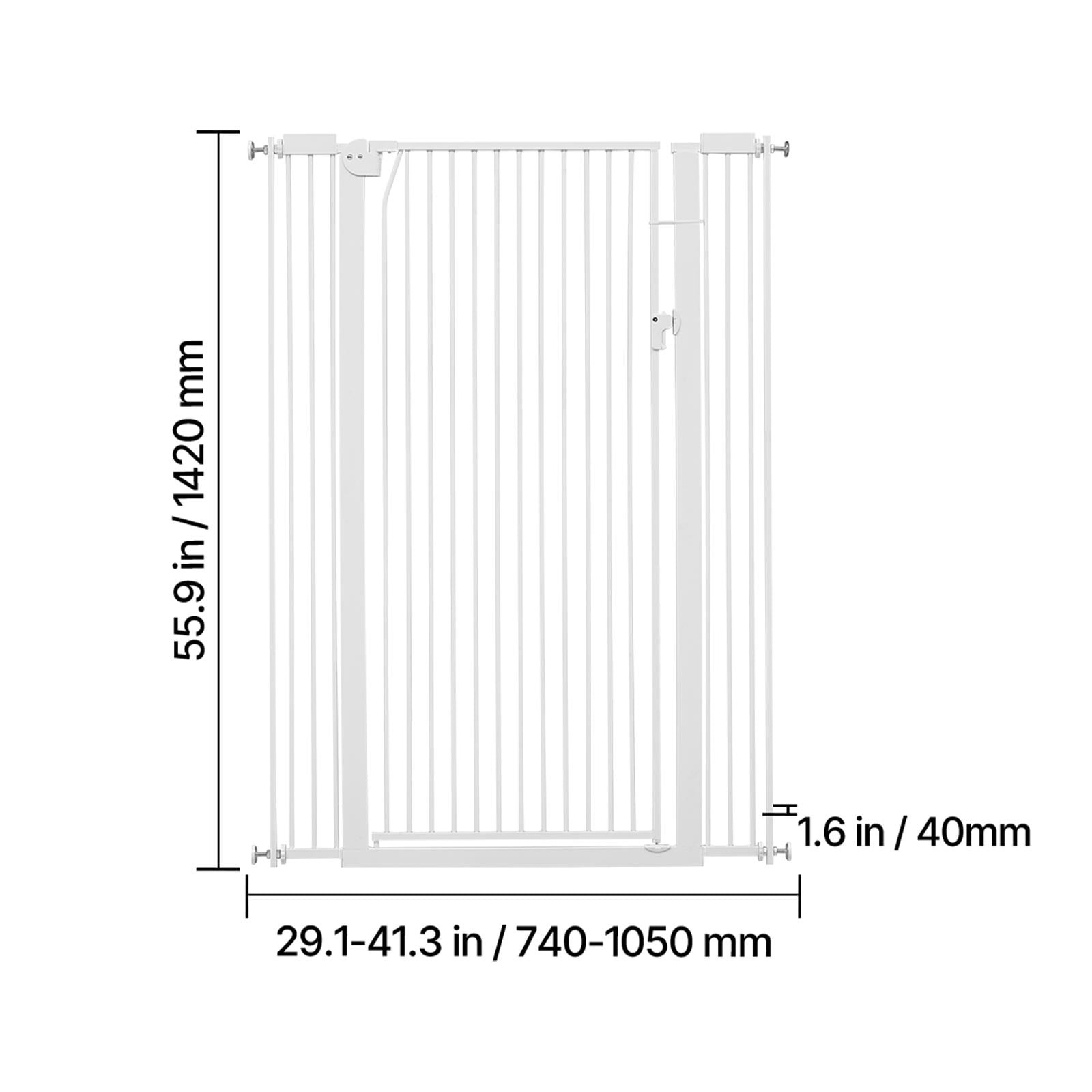 VEVOR Extra Tall Pet Gate for Cats, 29-41 in Adjustable Width, 56 in High Dog Gate, with Pressure Mount Kit and Wall Mount Kit, 1.3 in Narrow Bar Spacing, for Stairs, Doorways, and House, White