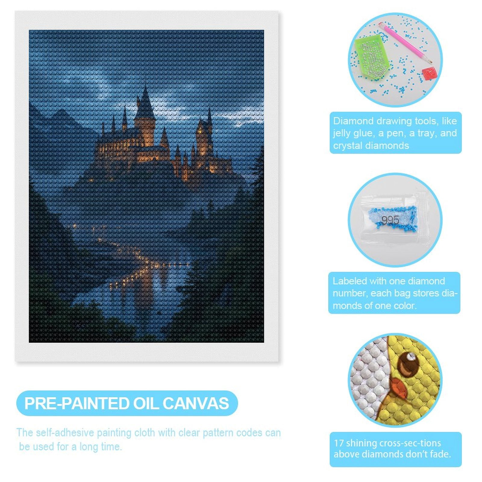 Diamond Art Kits for Adults, Castle Night Lights Reflection 5D Diamond Painting Kits for Adults Beginners, DIY Full Drill Diamond Painting, Gem Art and Crafts 12x16