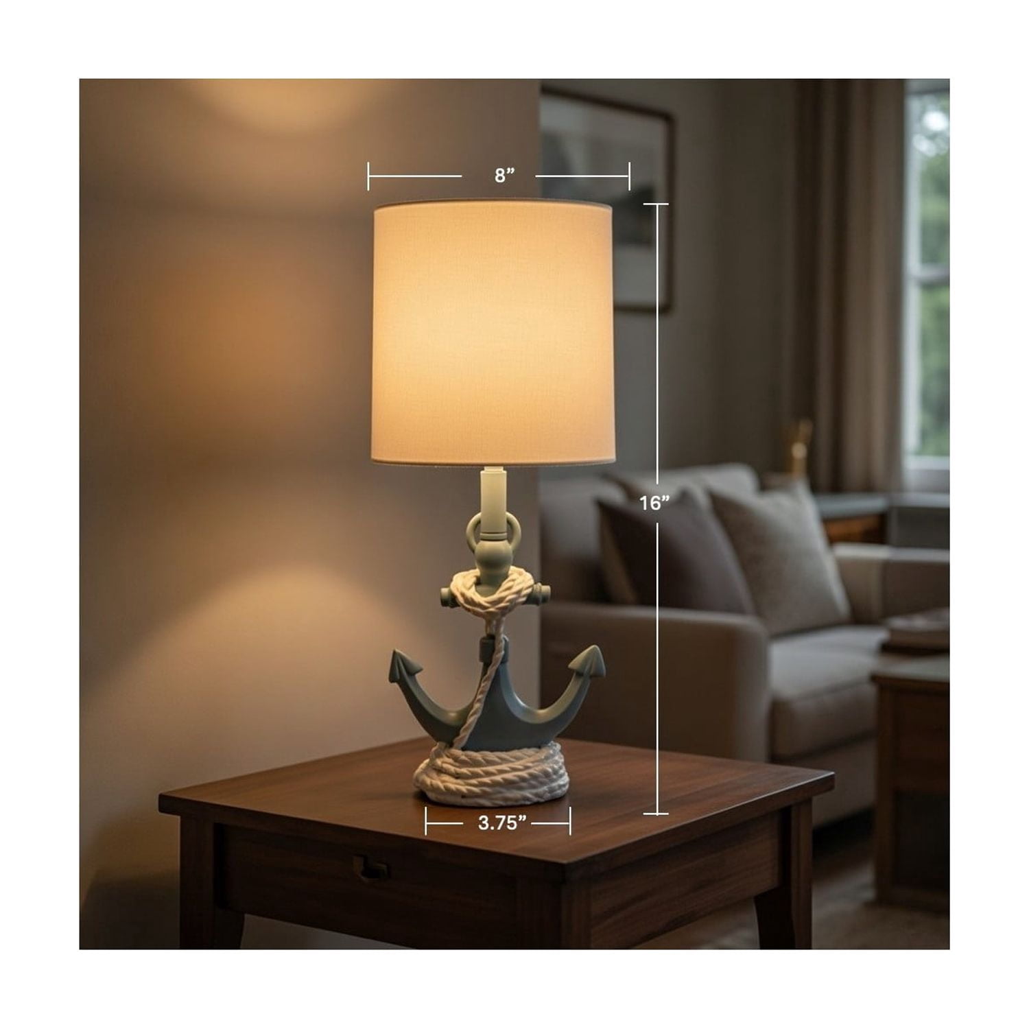 Decor Therapy Anchor Resin Accent Lamp, 40W, 8x8x16 inches, Sky Blue