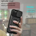 thumbnail image 3 of Case for iPhone SE with Slide Camera Cover, Heavy Duty Military Grade Protection Phone Case Built-in 360° Rotate Ring Stand for iPhone SE 2022/2020      Black, 3 of 8