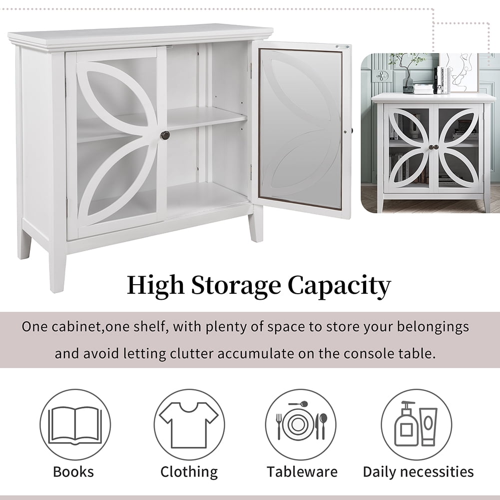 Private Jungle Accent Storage Cabinet Wooden Cabinet with Decorative transparent Door,Modern Sideboard for Entryway, Living Room,32 Inch,White Private Jungle Accent Storage Cabinet Wooden Cabinet with Decorative transparent Door,Modern Sideboard for Entryway, Living Room,32 Inch,White