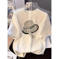 thumbnail image 1 of A Cute, Loose-Fitting White Round-Neck T-Shirt with a Printed Design, Perfect for Spring And Summer, That Flatters The Figure., 1 of 5
