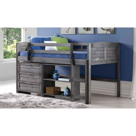 Donco Kids Louver Twin Antique Grey Modular Low Loft Bed - Group C, Twin, Antique Grey
