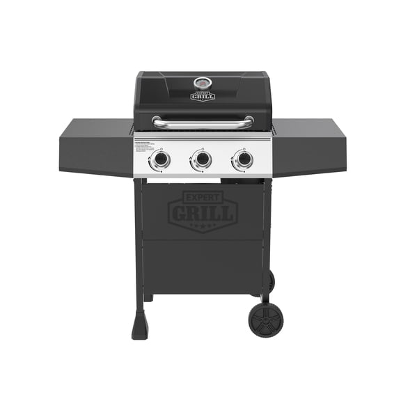 Expert Grill, 3-Burner Propane Gas Grill with Side Table and Wheels, Black