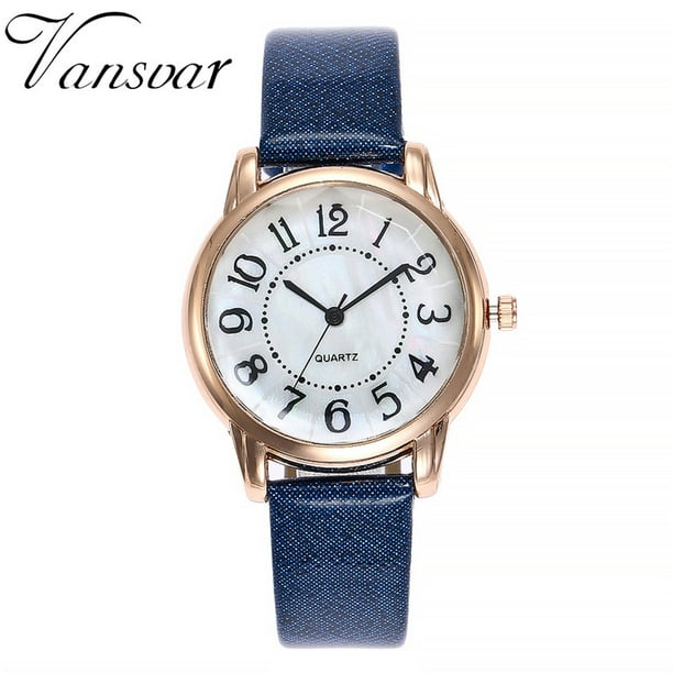 Reloj de cuarzo para mujer, relojes para mujer vansvar Reloj de pulsera analógico con correa de cuero de cuarzo informal para mujer Reloj de cuarzo