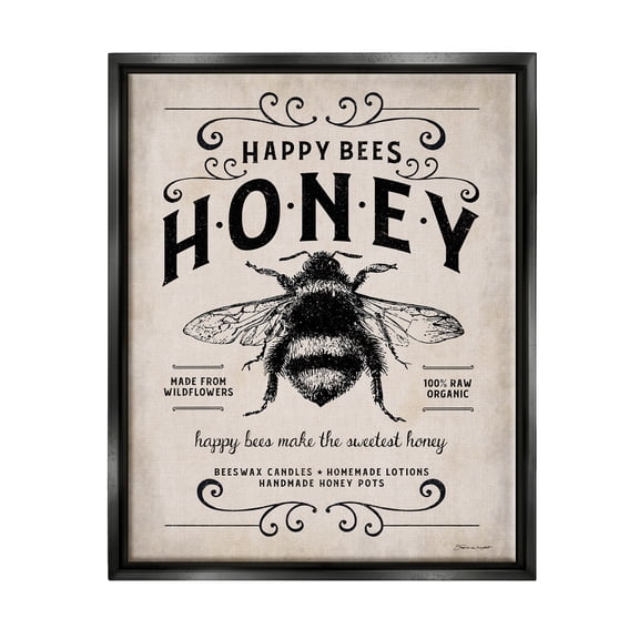 Stupell Industries Honey Bee Rustic Farm Textured Word Design Jet Black Framed Floating Canvas Wall Art, 16x20, by Stephanie Workman Marrott
