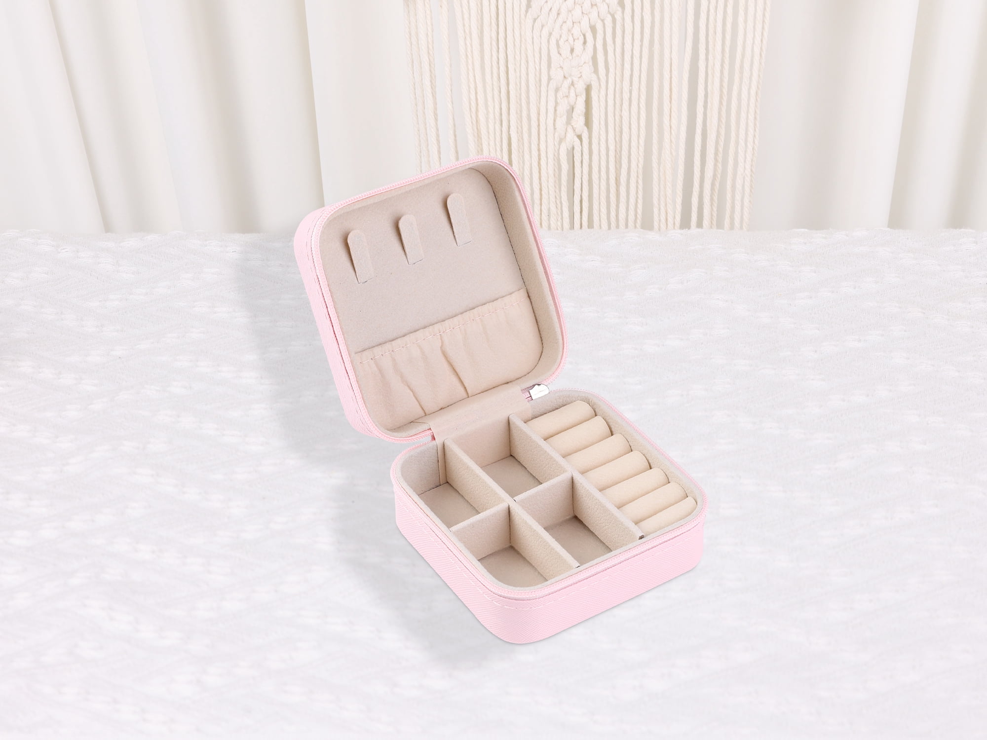 Unique Bargains Mini PU Leather Organizer Jewelry Box Storage Pink Letter C