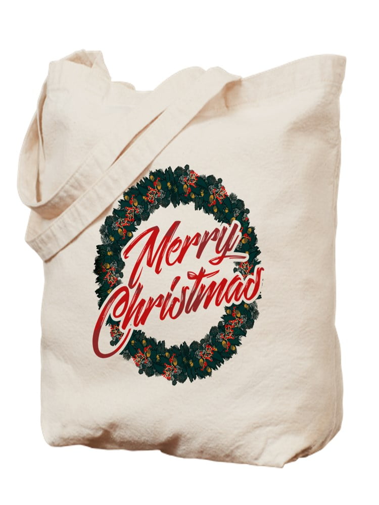 CafePress Merry Christmas Natural Canvas Tote Bag, Cloth Shopping