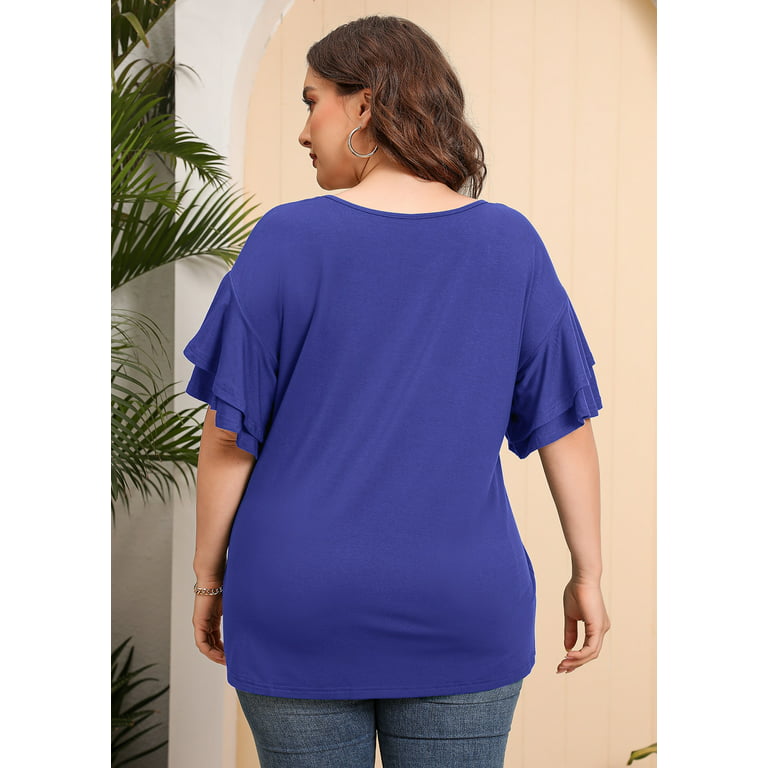 SHOWMALL Plus Size Clothes for Women Short Sleeve Blue 3X Tunic Shirt  Summer Tops Blouse Loose Fitting Clothing 