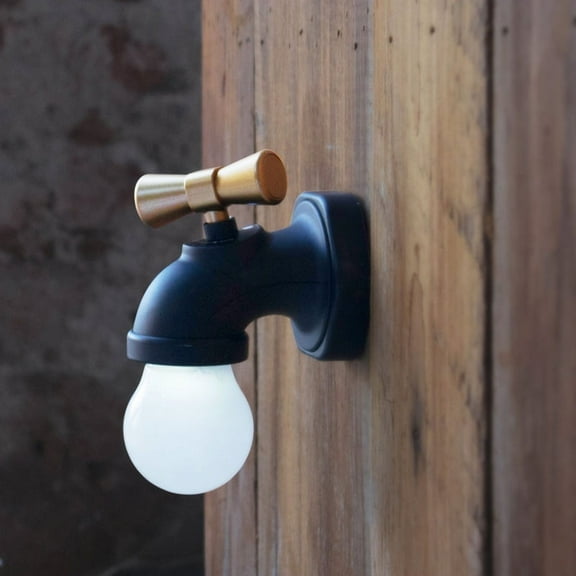 Creative faucet wall light USB rechargeable LED sound control night light outdoor lighting waterproof garden wall light (black)