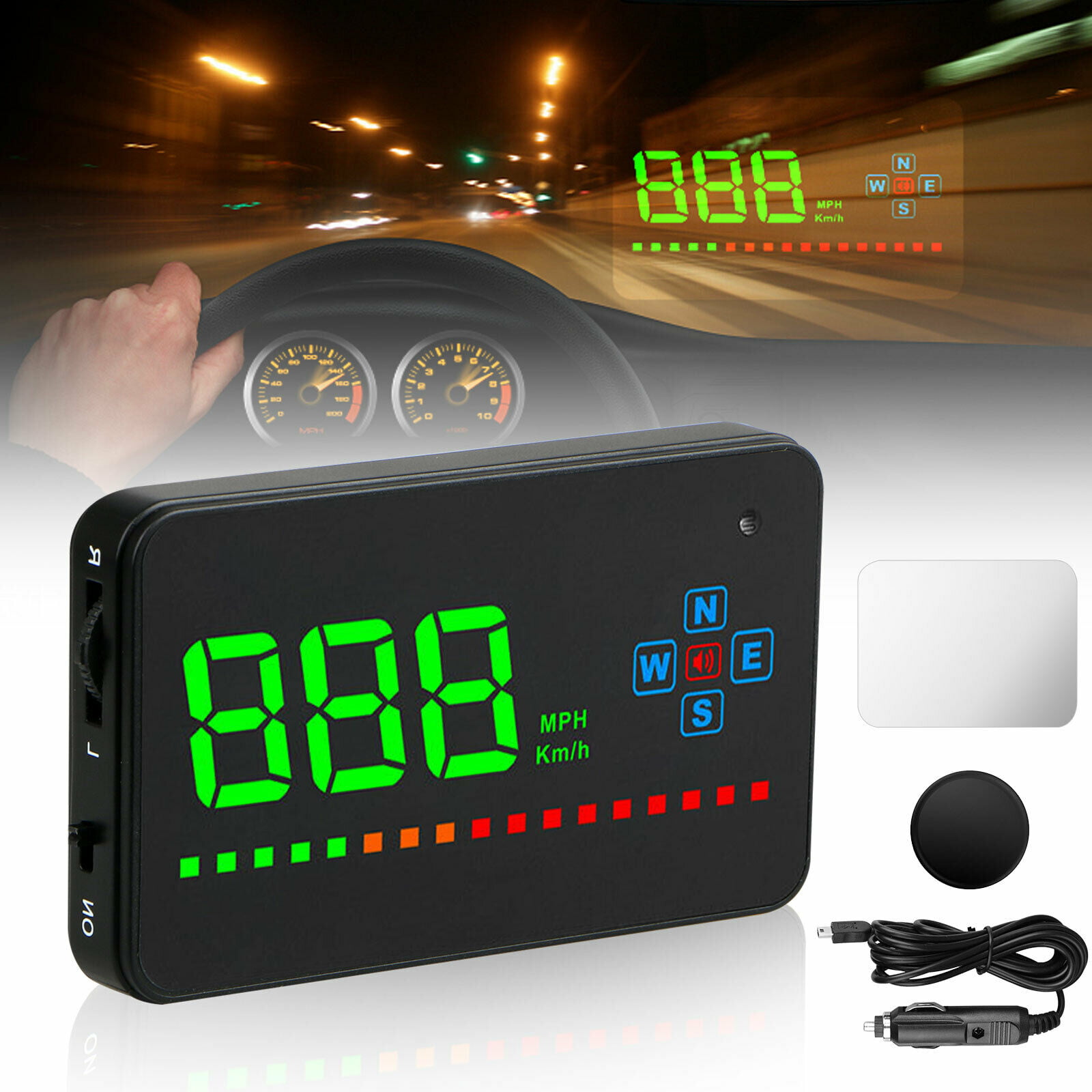 Digital Car GPS Speedometer HUD Head Up Display MPH KM/h Overspeed Warning Alarm