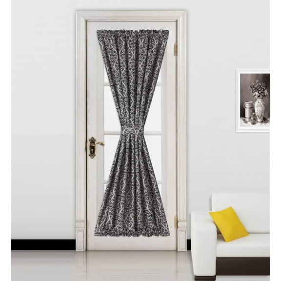 Ella Black-White 2 Tone Color 1Pc French Door 55"W X 72"L Foam Backing Insulated Thermal Blackout Rod Pocket Curtain Panel