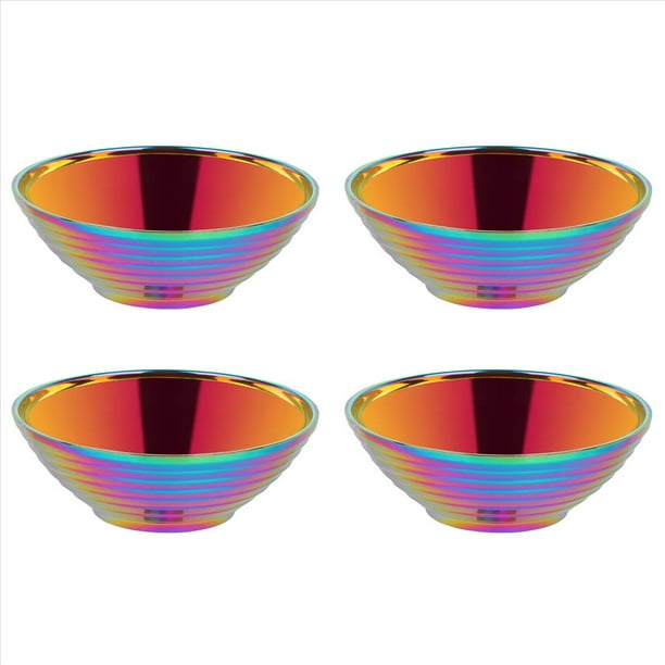 4X Tazón de Comida de Fideos Redondos Vajilla Anti-Escaldado de Doble Capa para Salsa de Olla Caliente Sopa Arroz Tazón de Ramen Grande Tazón de Acero Inoxidable Rainbow No.0