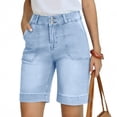 thumbnail image 3 of APEXFWDT Women's Denim Shorts Elastic Waist Stretchy Jean Shorts Trendy Casual Summer Shorts with Pockets,XL,Sky Blue, 3 of 9